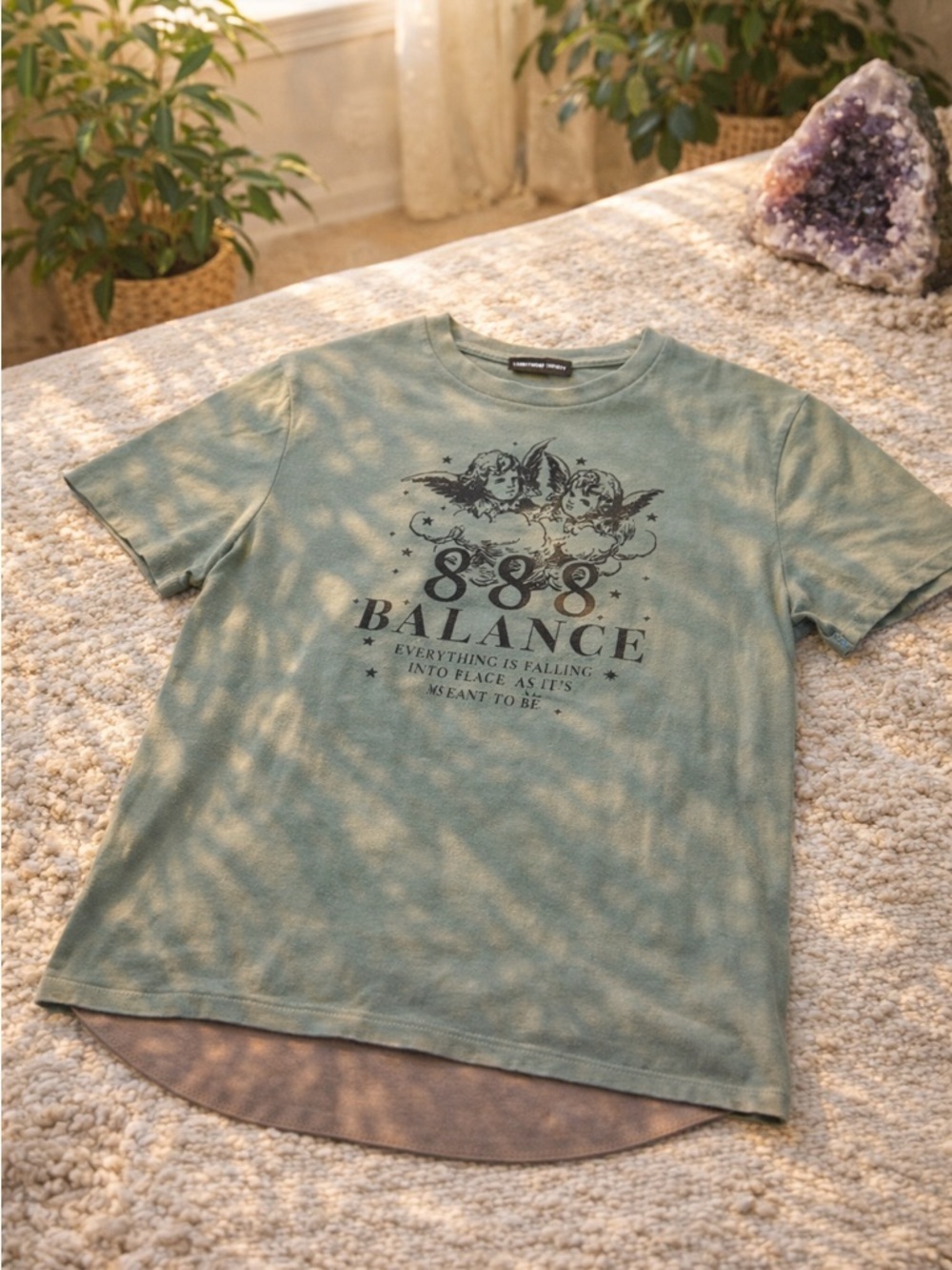 Streetwear Society 888 Angel Number Graphic Tee Sage Green Spiritual Shirt Small